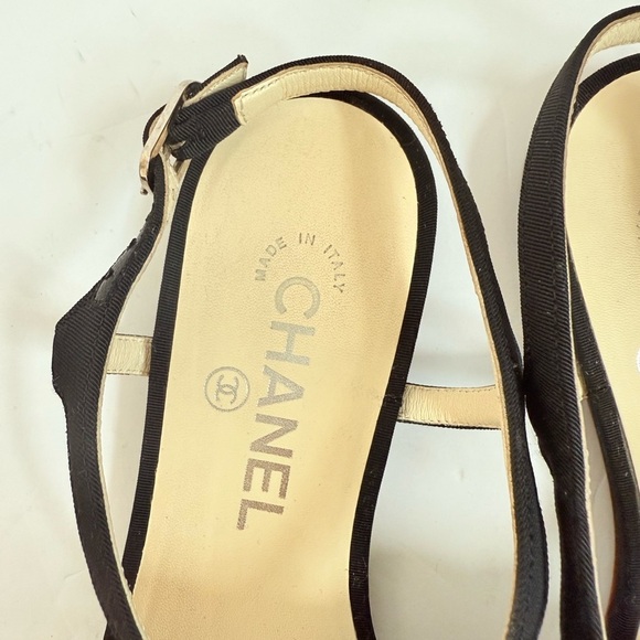 Chanel Black Satin leather interlocking CC Camellia Thong flat Sandals EU 37 - Picture 3 of 12